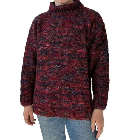 Vintage Peruvian Connection Hand Knit Rainbow 100% Wool Turtleneck Sweater Sz M - Picture 3 of 7